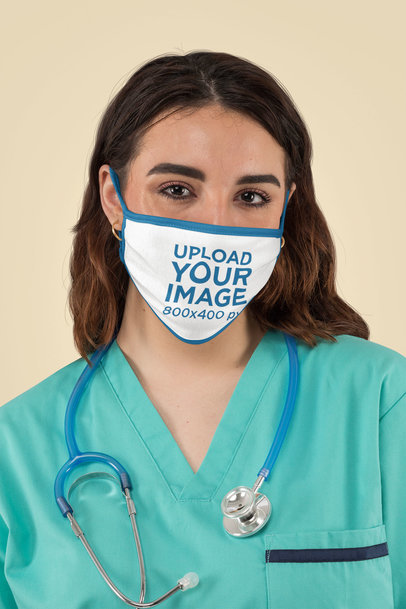 Mockup of a Nurse Wearing a Face Mask at a Studio