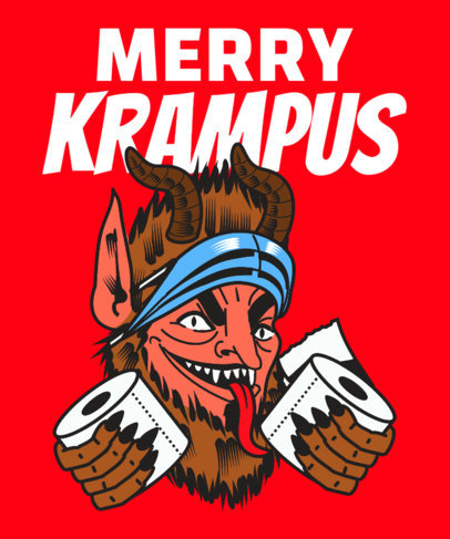 Anti-Christmas T-Shirt Design Template Featuring a Krampus Illustration