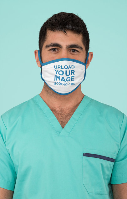 Sublimated Face Mask Mockup Featuring a Surgeon at a Studio