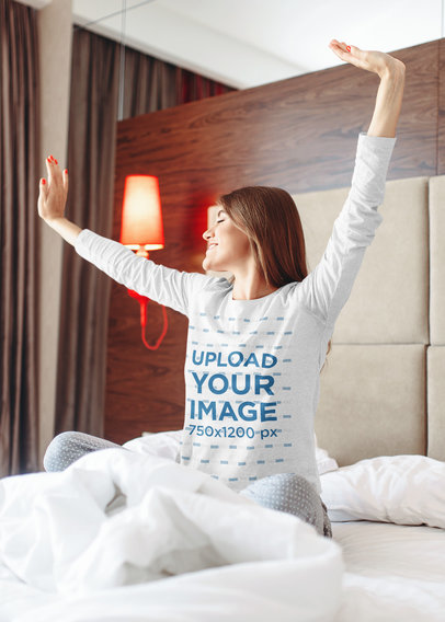 Long Sleeve Tee Mockup of a Woman Just Waking Up 37796-r-el2