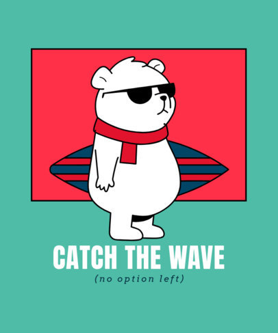 T-Shirt Design Template Featuring a Polar Bear with a Surfboard