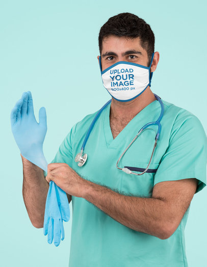 Mockup Featuring a Surgeon Wearing a Face Mask 