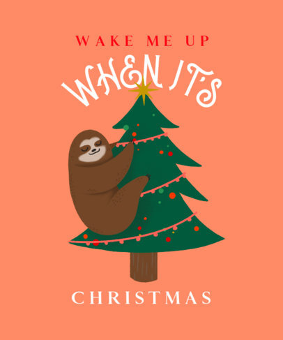 Illustrated T-Shirt Design Maker with a Sloth on a Christmas Tree
