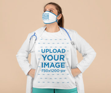 T-Shirt Mockup Featuring a Physician Wearing a Sublimated Face Mask at a Studio