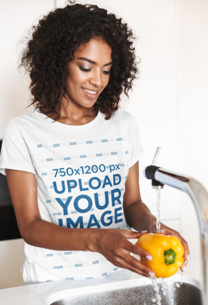 T-Shirt Mockup of a Happy Woman Washing a Bell Pepper 39849-r-el2