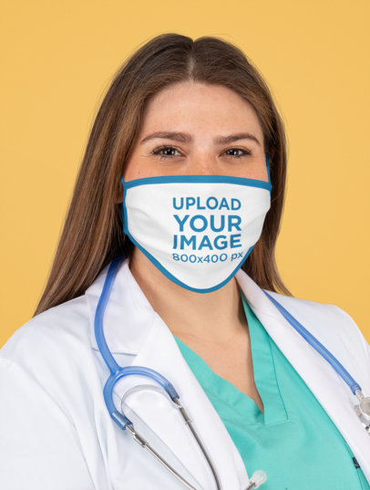 Portrait Mockup of a Doctor Wearing a Face Mask in a Studio