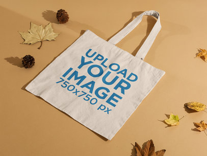 Tote Bag Mockup Featuring Dried Leaves and Pine Cones m123