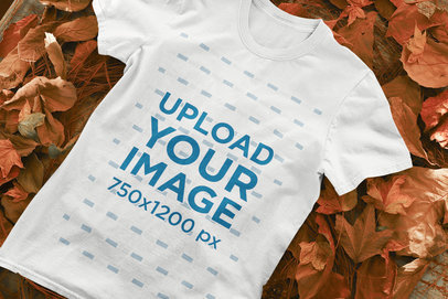 Mockup of a Basic T-Shirt Placed Above Fall Leaves m131