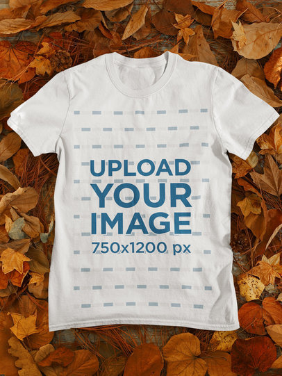 T-Shirt Mockup Featuring Dried Leaves 