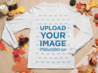 Mockup of a Long Sleeve Tee Surrounded by Fall Decorations m52