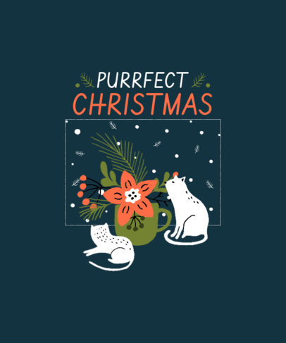 Illustrated T-Shirt Design Template with Kittens on Christmas