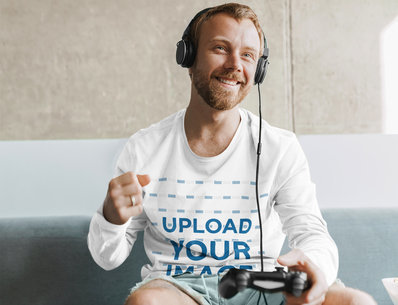 Long Sleeve T-Shirt Mockup of a Man Playing Video Games at Home 41733-r-el2