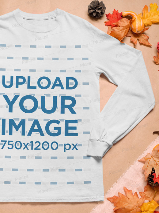Closeup Mockup Featuring a Long Sleeve Tee and Fall Decorations 