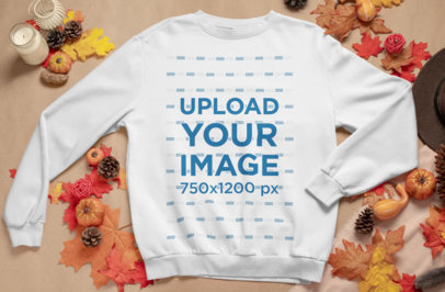 Crewneck Sweatshirt Mockup Featuring Fall Decorations m54