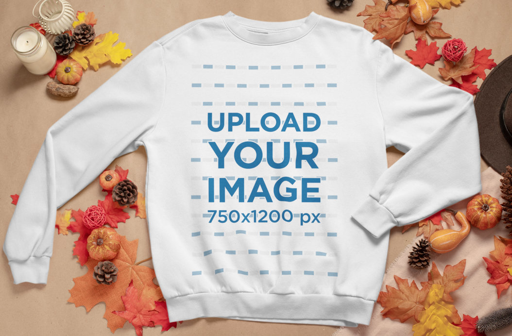 Crewneck Sweatshirt Mockup Featuring Fall Decorations 