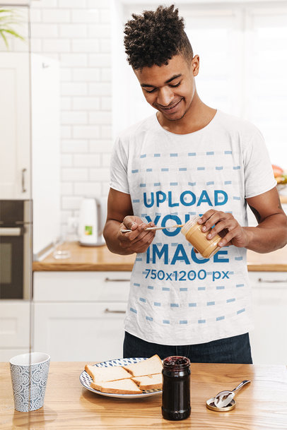 T-Shirt Mockup Featuring a Teenage Boy Making a Sandwich 40109-r-el2