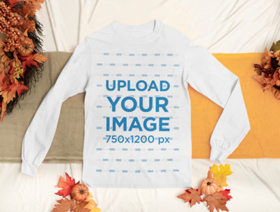 Long Sleeve Tee Mockup Featuring Autumn Decorations m65