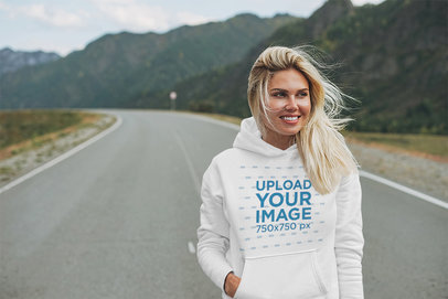 Hoodie Mockup of a Happy Woman in a Highway 43766-r-el2