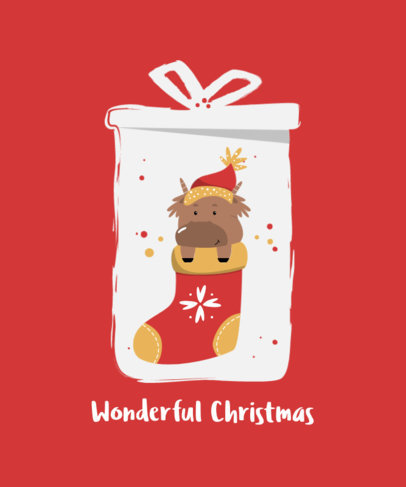 Christmas T-Shirt Design Maker Featuring a Cow with a Festive Beanie