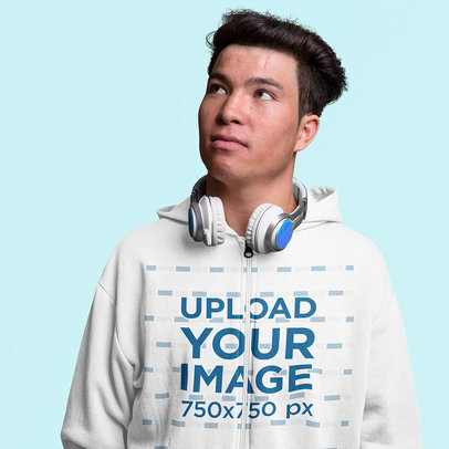 Full-Zip Hoodie Mockup of a Man with Headphones in a Studio 40033-r-el2