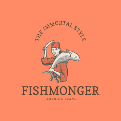 Vintage Logo Maker for a Clothing Brand Featuring a Man with a Fish