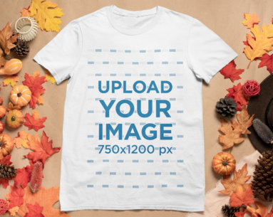 Mockup of a T-Shirt Surrounded by Autumn Ornaments