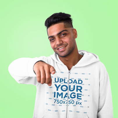 Full-Zip Hoodie Mockup of a Man Pointing to the Camera 40172-r-el2