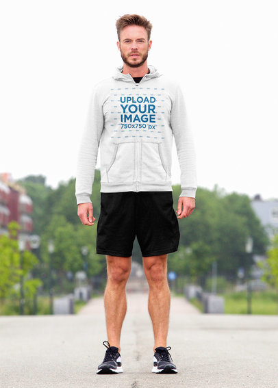 Full-Zip Hoodie Mockup Featuring a Man Ready to Jog 39996-r-el2
