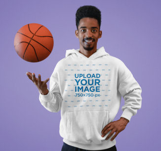 Hoodie Mockup Featuring a Basketball Player at a Studio