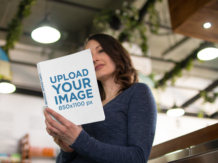 Woman Reading a Book at a Convention Mockup