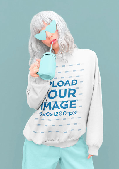 Monochromatic Mockup of a Platinum-Haired Woman Wearing a Sweatshirt