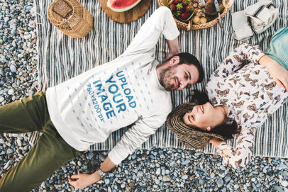 Sweatshirt Mockup of a Man Having a Picnic with His Girlfriend