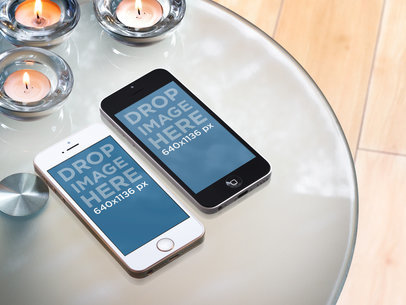 Mockup of Two iPhones 5S with Customizable Portrait-Mode Screens