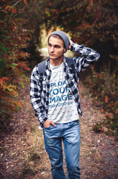 T-Shirt Mockup of a Man Surrounded by Nature in Autumn 42275-r-el2