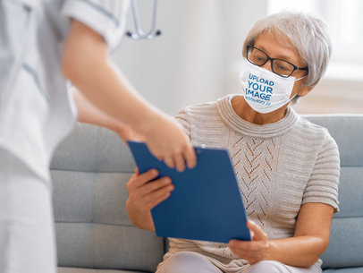 Face Mask Mockup Featuring a Senior Woman at the Doctor's