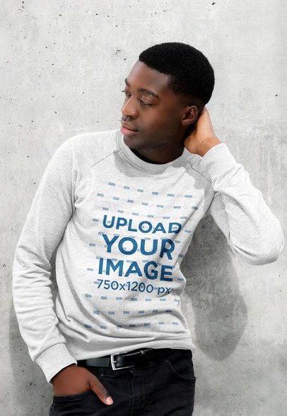 Mockup of a Young Serious-Looking Man Wearing a Heathered Sweatshirt