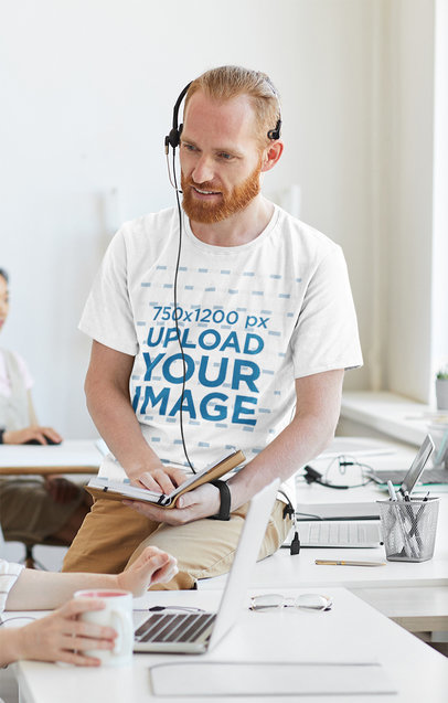 T-Shirt Mockup of a Bearded Man Working in an Office 43008-r-el2