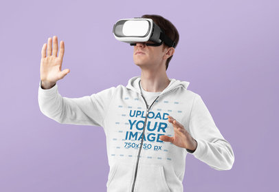 Full-Zip Hoodie Mockup Featuring a Man Wearing a VR Device 37795-r-el2