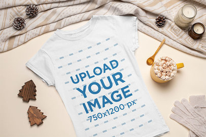 Mockup of a Crew Neck T-Shirt Placed Among Christmas Decorations and Candles m142