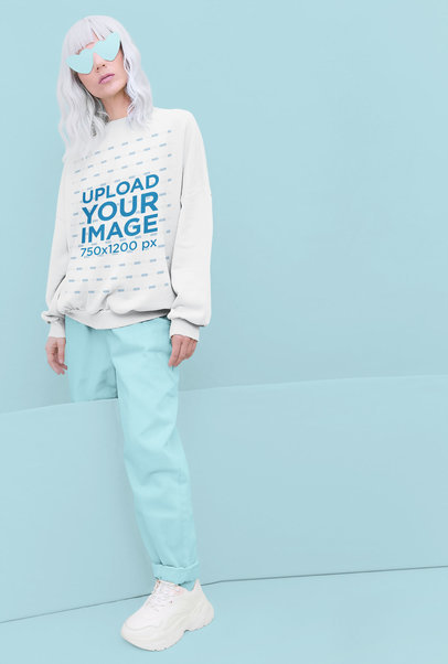 Monochromatic Mockup of a Woman Wearing a Sweatshirt and Heart-Shaped Shades