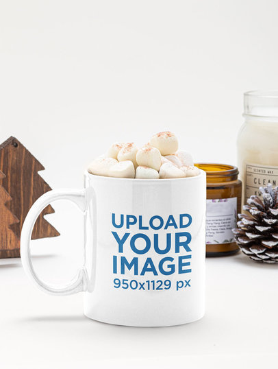 Mockup of an 11 oz Mug With Hot Cocoa and Marshmallows 