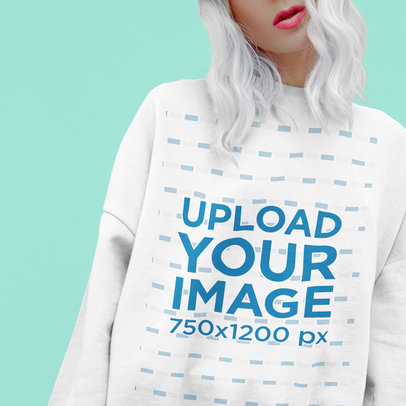 Cropped Face Mockup of a Woman with White Hair Wearing a Sweatshirt 