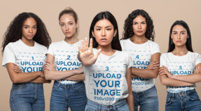 T-Shirt Mockup of a Group of Empowered Women in a Studio