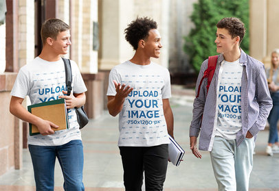 T-Shirt Mockup of Three Students Hanging Out
