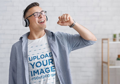 T-Shirt Mockup of a Man Singing to Some Music at Home 43234-r-el2