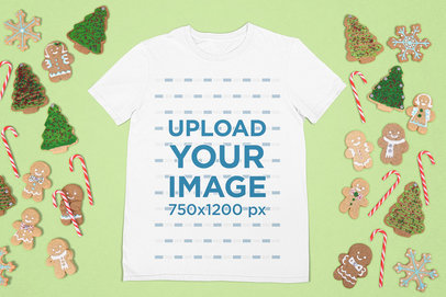 Mockup Featuring a T-Shirt Surrounded by Ginger Bread Cookies and Candies