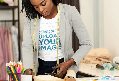 T-Shirt Mockup Featuring a Fashion Designer Working 44070-r-el2