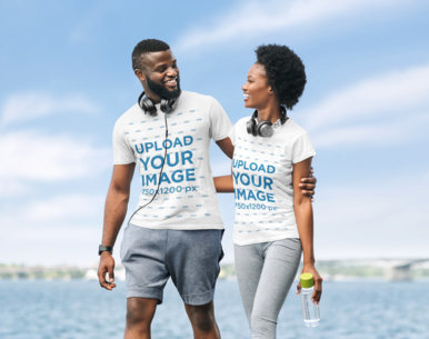 T-Shirt Mockup of a Fit Couple Wearing Activewear 34924-r-el2