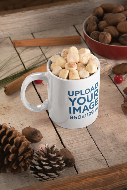 Winter-Themed Mug Mockup Featuring Cinnamon Sticks and Walnuts m164