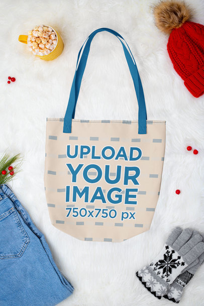 Mockup of a Tote Bag Lying in a Winter-Season Setting m168